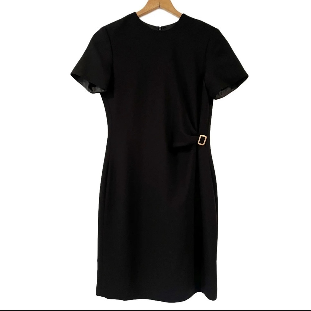 Luxology little Black Dress Side Buckle faux wrap Short Sleeves